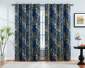 FMFUNCTEX Blue Blackout Curtains Bedroom Branch Print Foil Curtain Panels for Living Room 96inch Modern Gold Metallic Sparkle Th