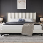 Yaheetech King Bed Frame Upholstered Platform Bed With Fabric Headboard, Wing Edge Design/Non-Slip And Noise-Free/Wooden Slats Support/No Box Spring Needed/Easy Assembly, Dark Gray King Bed