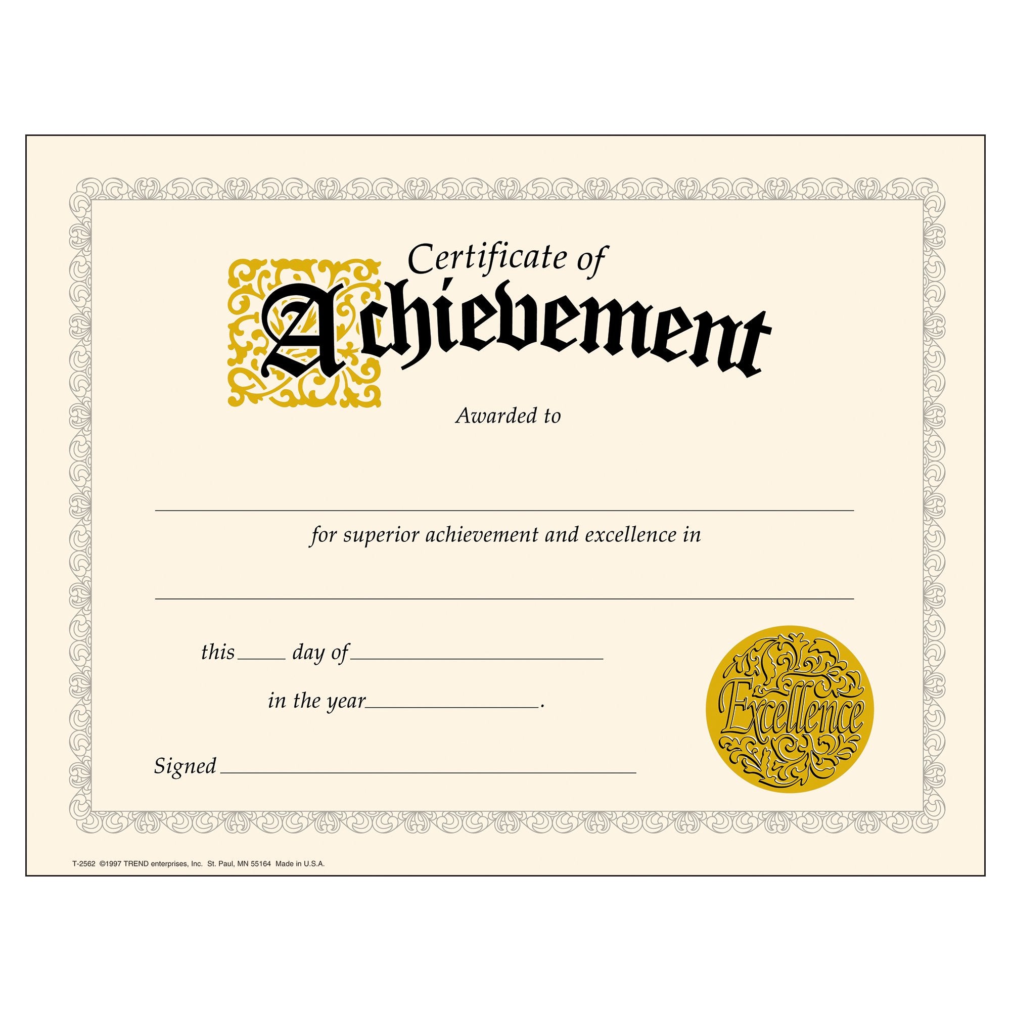 Trend Certificate Of Achievement Classic Certificates, 8-1/2' X 11', 30 Count