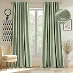 Miulee 100% Blackout Curtains 84 Inches Long, Linen Curtains & Drapes For Bedroom Back Tab Living Black Out Window Treatments Thermal Insulated Room Darkening Rod Pocket, Sage Green, 2 Panels