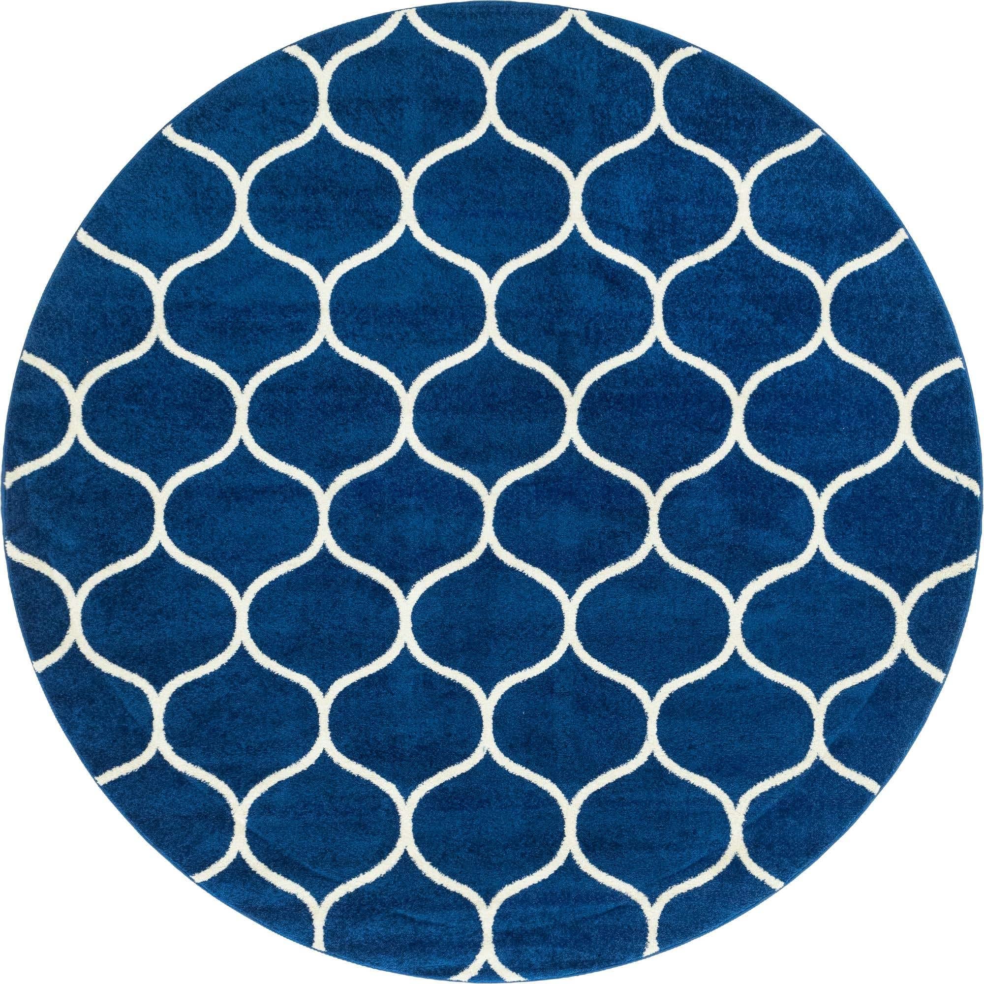 Unique Loom Trellis Frieze Collection Area Rug - Rounded (8' Round, Navy Blue/ Ivory)