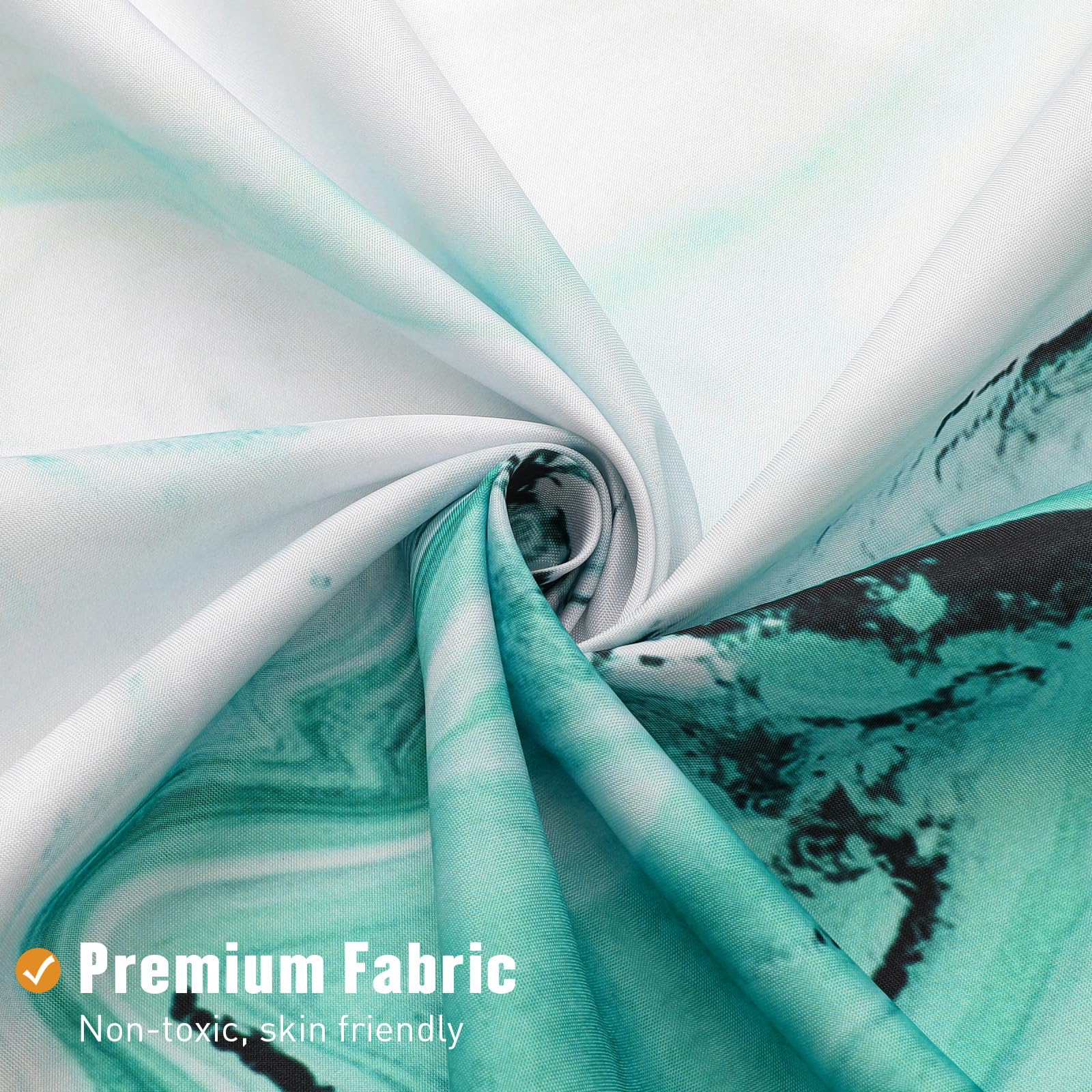 Mitovilla Teal Blue Marble Shower Curtain, Abstract Ombre Fabric Shower Curtains For Modern Bathroom Decor, Turquoise Green Luxu