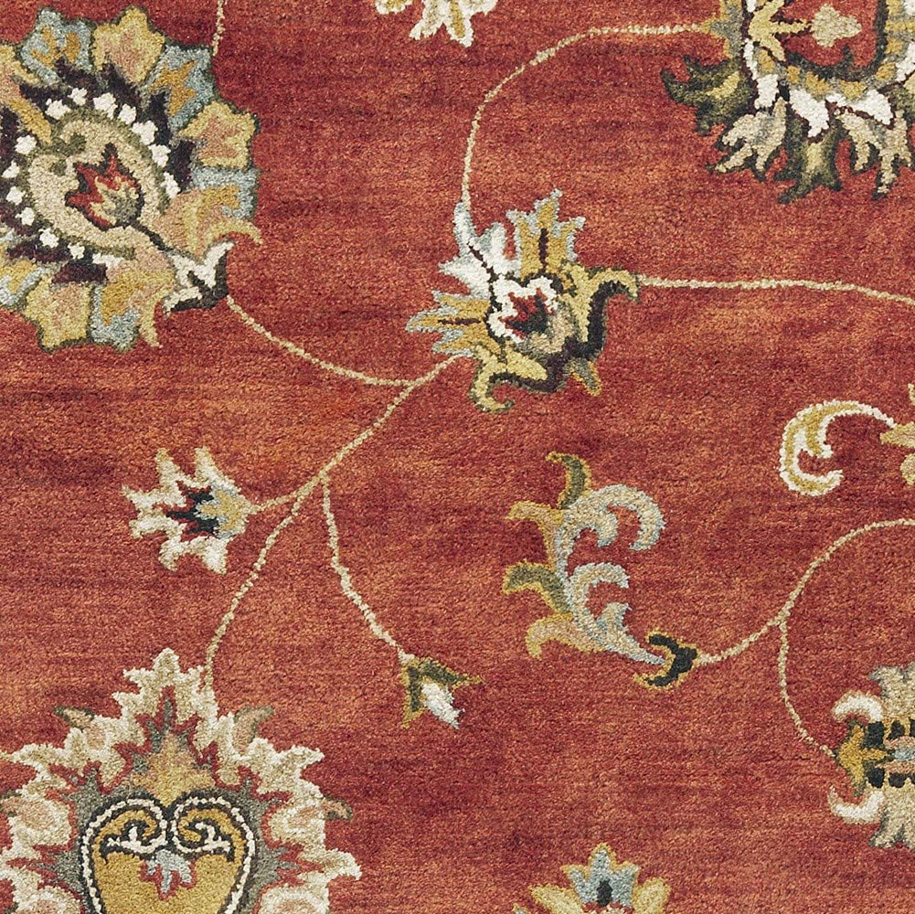 HomeRoots Wool 8'x11' Sienna Orange Hand Tufted Allover Traditional Floral Indoor Area Rug