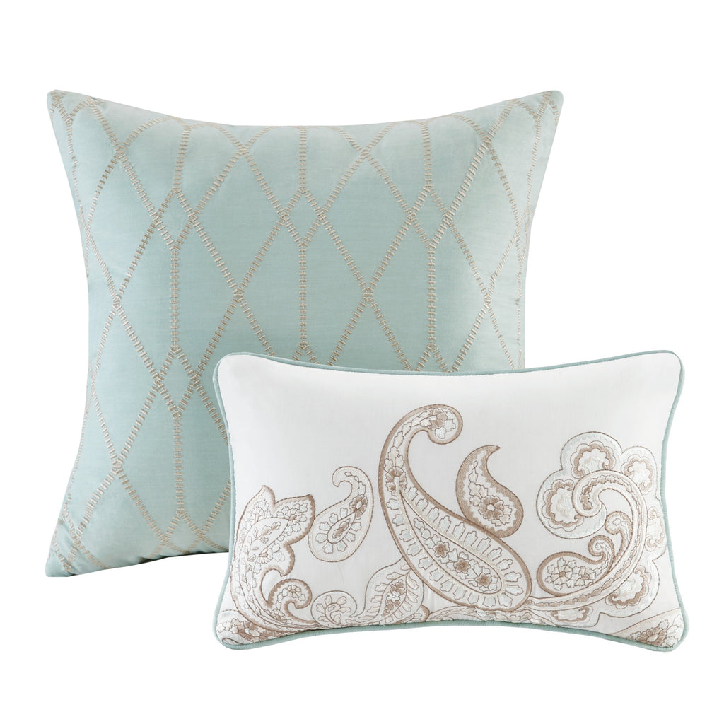 Madison Park Pure Ronan Cotton Comforter Set - Casual Paisley Design, All Season Alternative Down Cozy Bedding, Matching Shams, Decorative Pillows, Blue King/Cal King(104'X92') 5 Piece