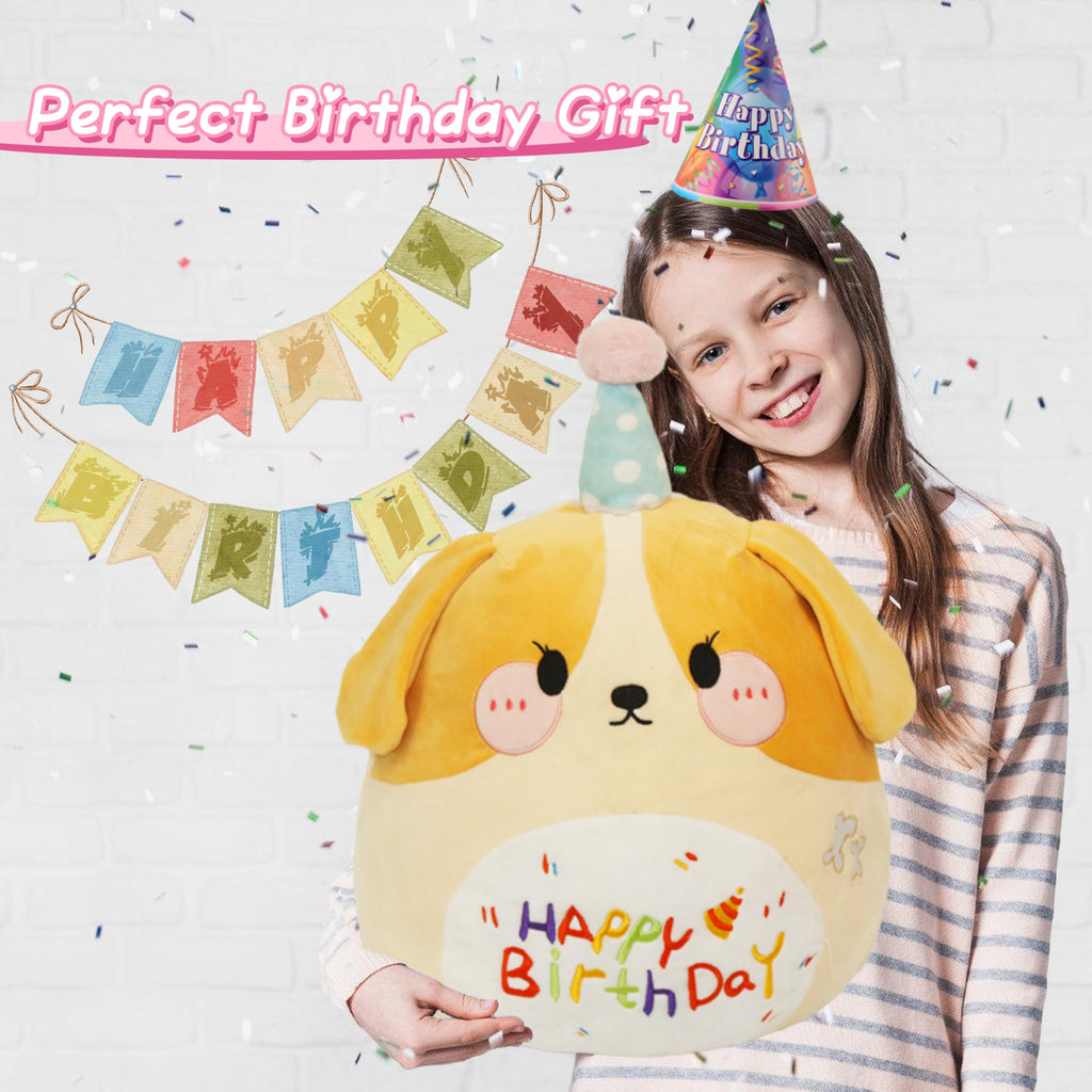 Arelux 18In Cute Dog Plush Soft Dog Stuffed Animal Birthday Pillow Puppy Plushie Toy Happy Birthday Party Decoration Plushies Fr