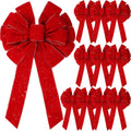 Yunlly 12 Pcs Extra Large Red Christmas Wreath Bows Outdoor Decorations 26 x 12 Inches, Giant Christmas Tree Topper Velvet Bow w