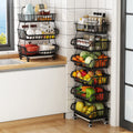 KOLENSA Metal Wire Baskets with Wheels, Stackable Storage Bins Kitchen Organizer Shelf 3-4-5-6 Tier Fruit Vegetable Cart Dishes 