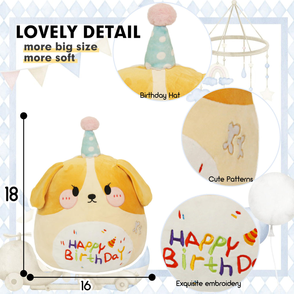 Arelux 18In Cute Dog Plush Soft Dog Stuffed Animal Birthday Pillow Puppy Plushie Toy Happy Birthday Party Decoration Plushies Fr