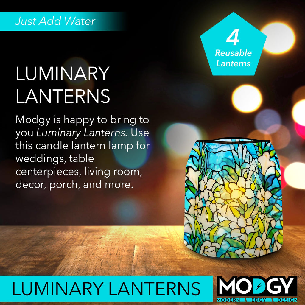 Modgy Luminary Decorative Lanterns For Indoor, Outdoor, Wedding Table Centerpiece Decor 4-Pack, With Flameless Floating Led Cand