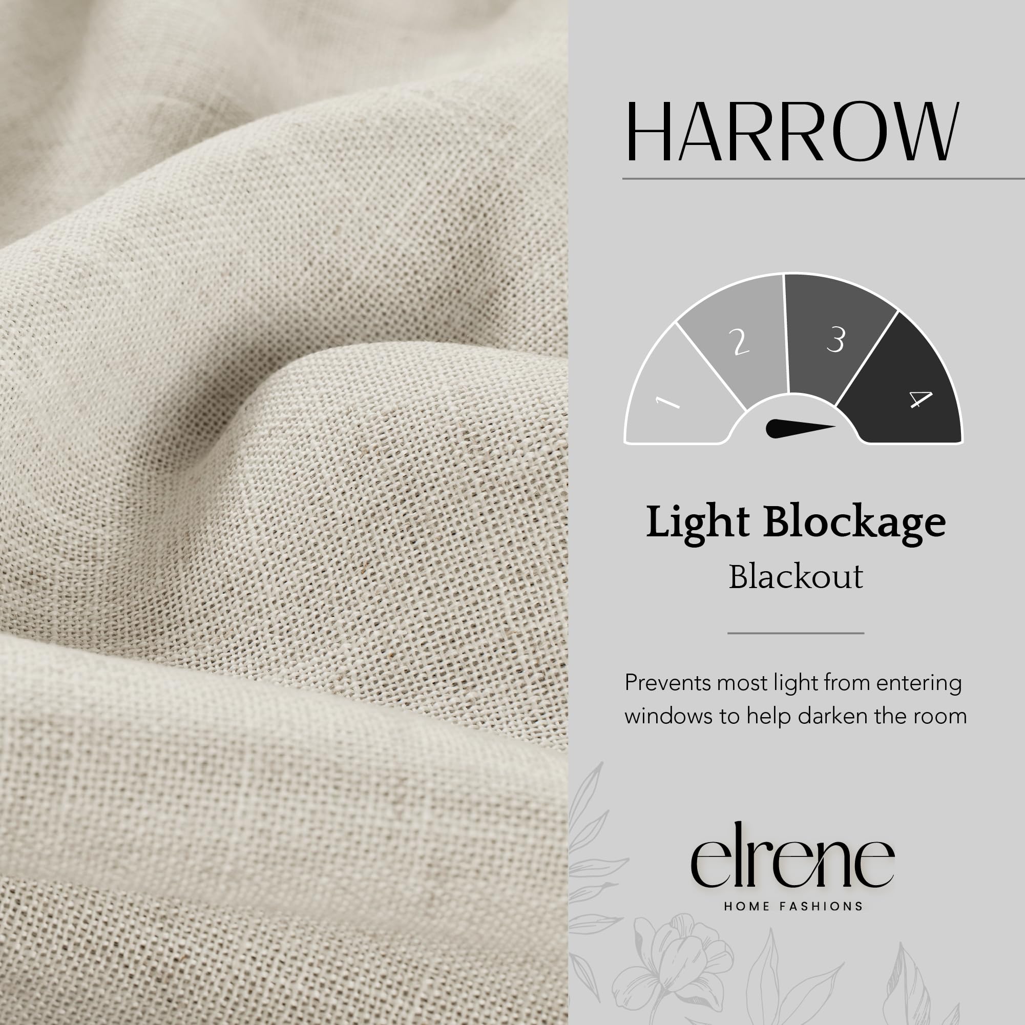 Elrene Home Fashions Harrow Solid Texture Blackout Single Window Curtain Panel, 52''X84'', Natural