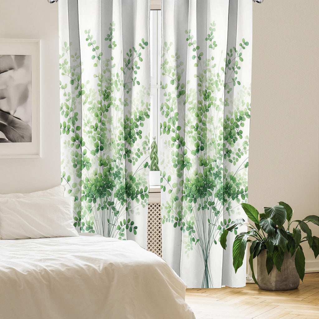 Ambesonne Eucalyptus Window Curtains Pack Of 2, Art Dreamy Leaves Huddle On Plain Backdrop Minimalist Urban Jungle Boho, Lightwe