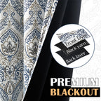 Jinchan 100% Blackout Curtains 90 Inch Length 2 Panels Blue Damask Medallion Window Curtains For Bedroom Grommet Thermal Insulated Drapes For Living Room Vintage Luxury Window Treatments Set