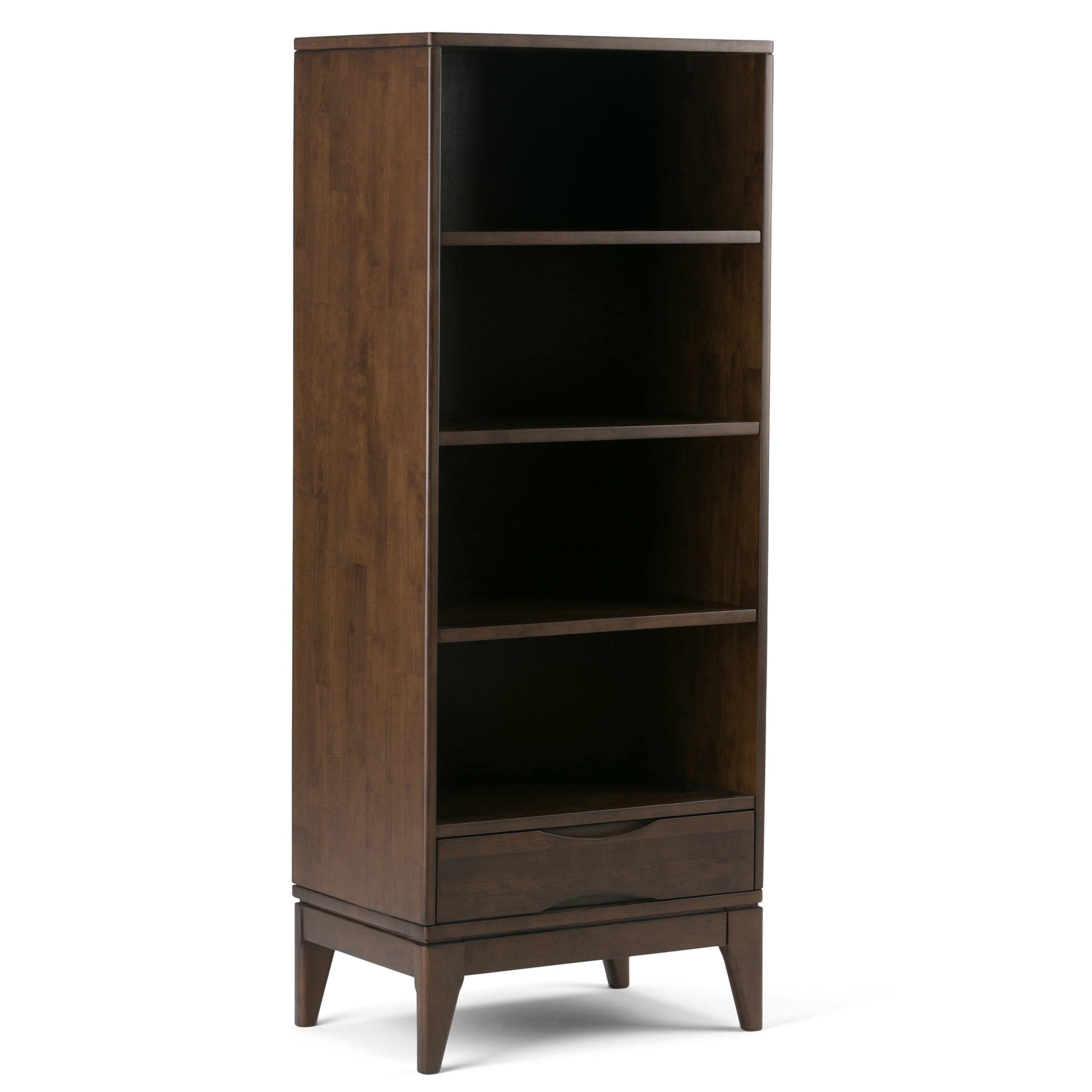 SIMPLIHOME Harper SOLID HARDWOOD 60 inch x 24 inch Mid Century Modern Bookcase with Storage in Walnut Brown for the Living Room,