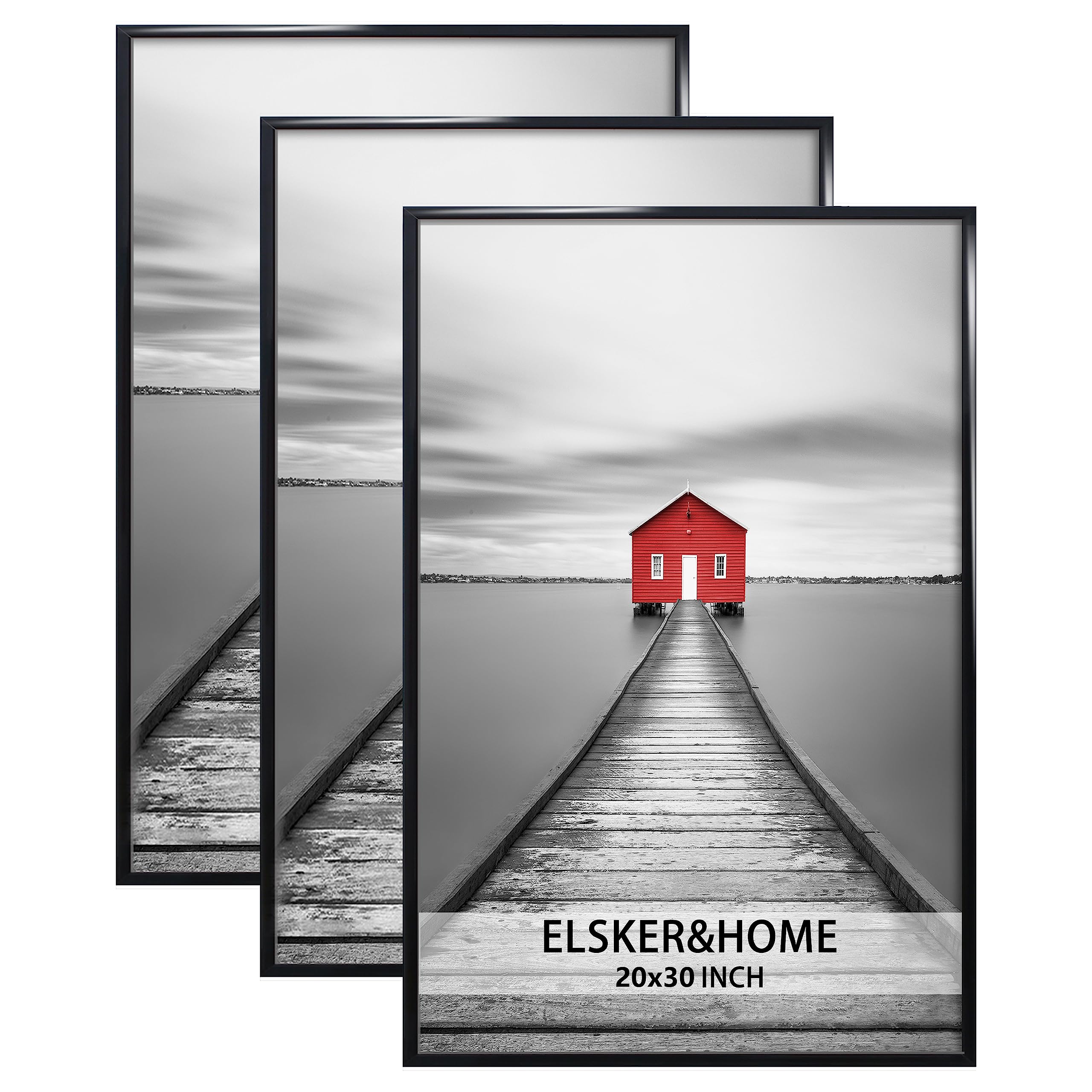 ELSKER&HOME 20x30 Frame 3 Pack, Black 20x30 Poster/Picture Frame for Horizontal or Vertical Wall Mounting, Sturdy and Scratch-pr
