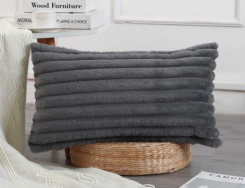 Panod Faux Fur Decorative Lumbar Throw Pillow Covers 12 X 26,Long Boho Lumbar Pillow Covers Pillow Case Cushion Case For Couch B