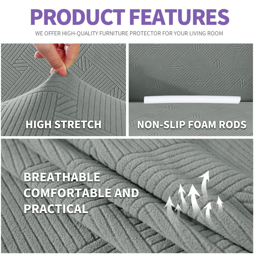 Znsayotx Super Stretch Loveseat Covers (55'-69'), New Striped Love Seat Slipcover, Dogs Pet Friendly Anti-Slip Couch Protector Spandex Durable 2 Seater Fabric Sofa Cover(Light Grey, Loveseat)