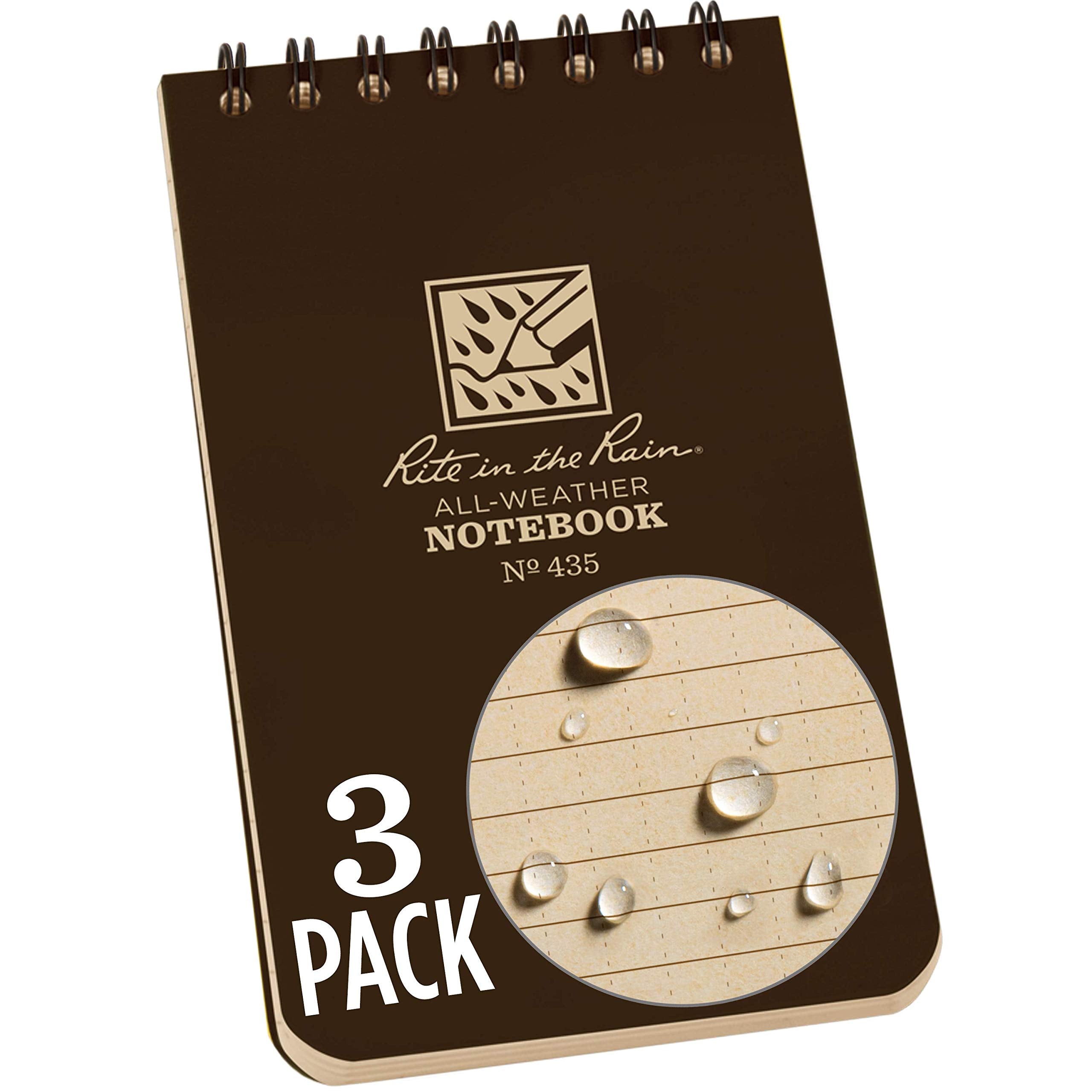 Rite In The Rain Weatherproof Top Spiral Notebook, 3' X 5', Brown Cover, Universal Pattern, 3 Pack (No. 435-3X)