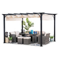 Sunjoy Outdoor Pergola 9 x 12 ft. Patio Black Steel Frame Pergola with Retractable Beige Canopy Shade for Backyard, Garden Activ