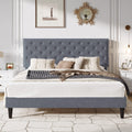 SHA CERLIN King Size Velvet Bed Frame with Adjustable Headboard, Diamond Button Tufted and Rivet Decor, No Box Spring Needed, Si