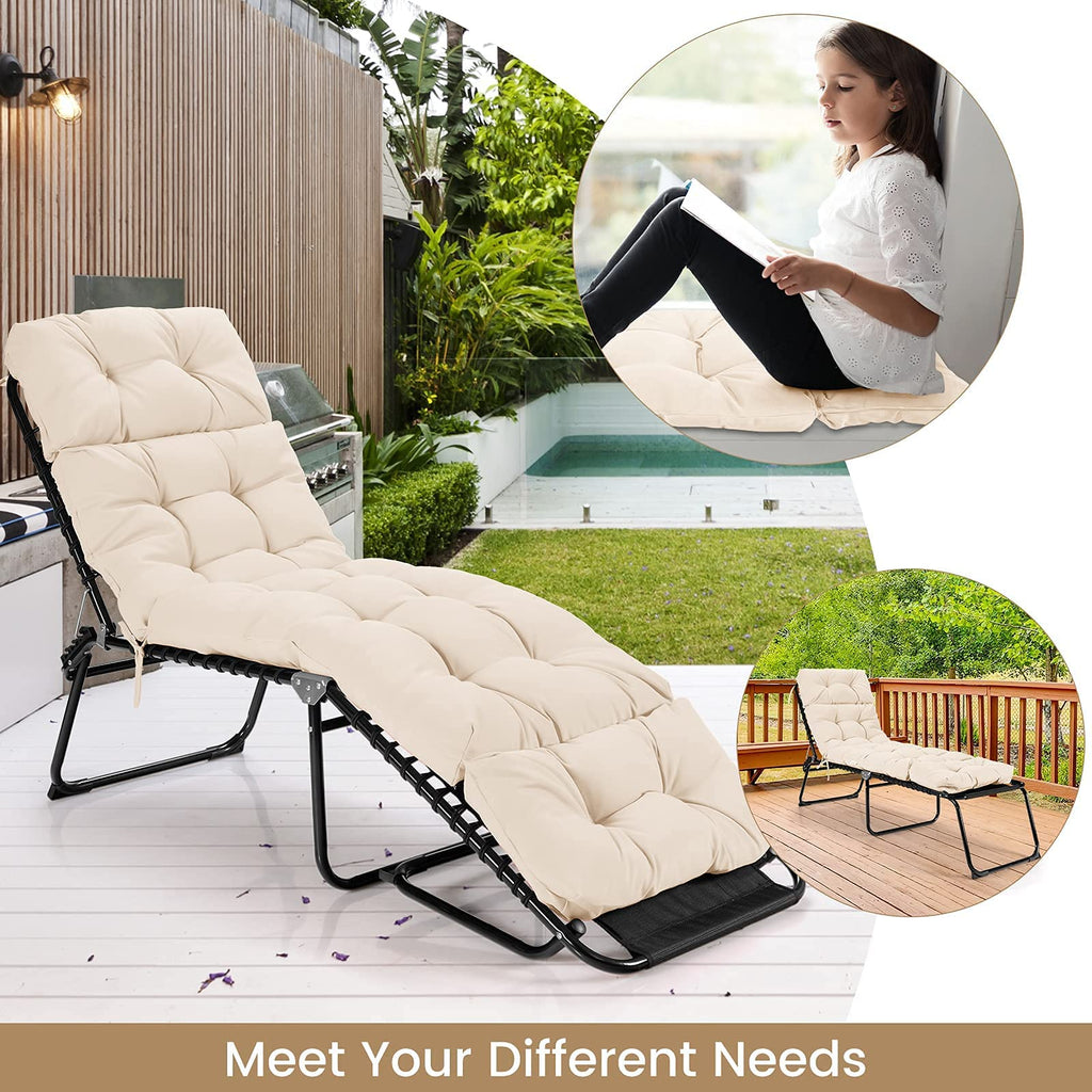 Chair, 72    X 22    X Chaise Lounge W/4 String Ties, Thickened, Tufted Patio Recliner For Outdoor Indoor Cushions, 1 Count (Pac