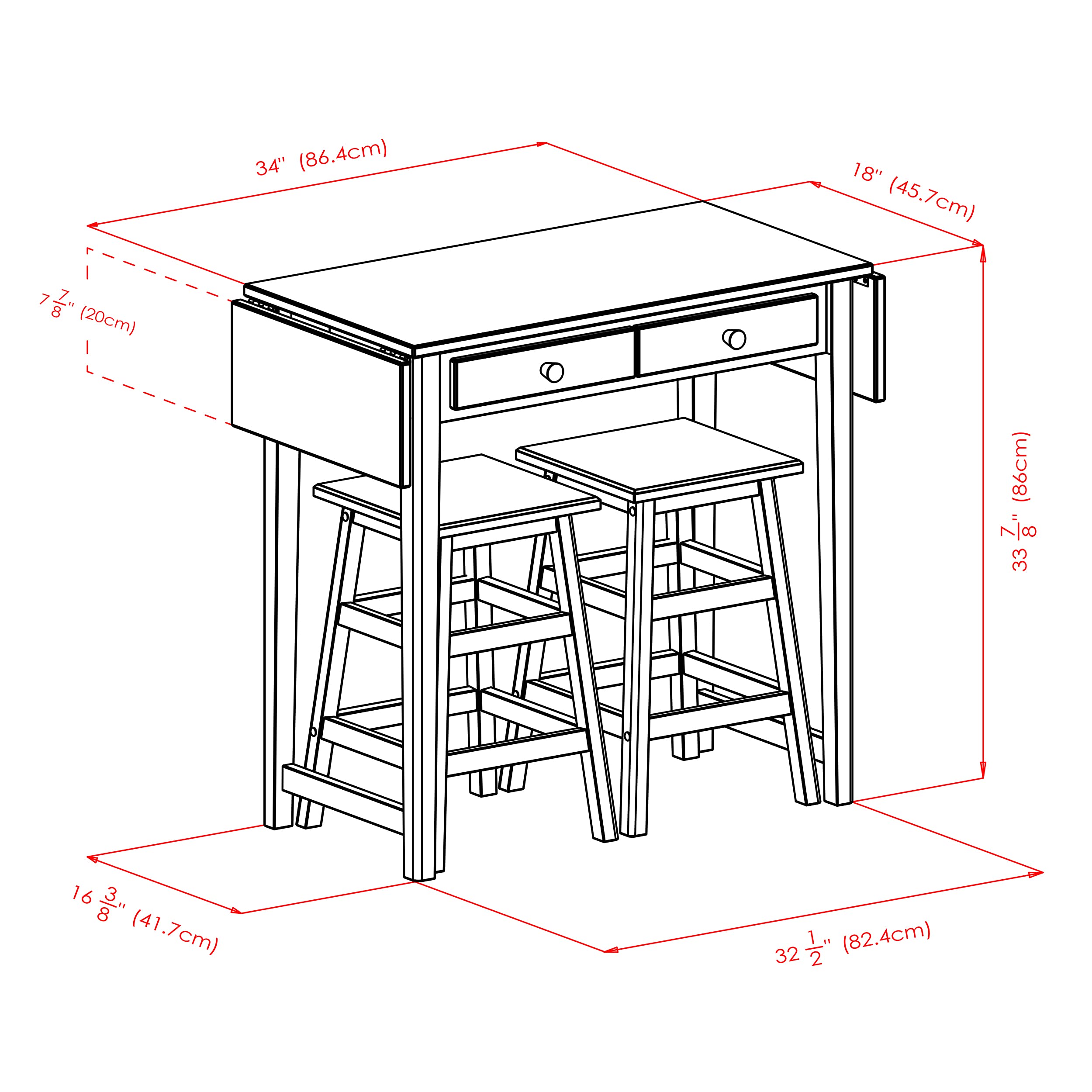 Winsome Mercer 33.86 x 49.76 x 18.48-Inch Wood Double Drop Leaf Table With 2 Stool, Cappuccino (40338)