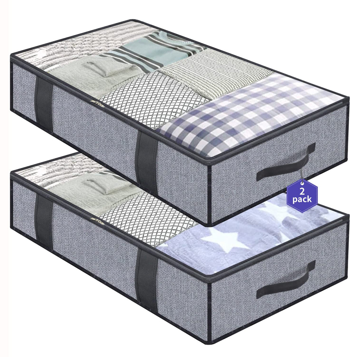 Onlyeasy Foldable Underbed Bags 2 Pack  Blankets Clothes Comforters Storage Bag Breathable Zippered Organizer For Bedroom With