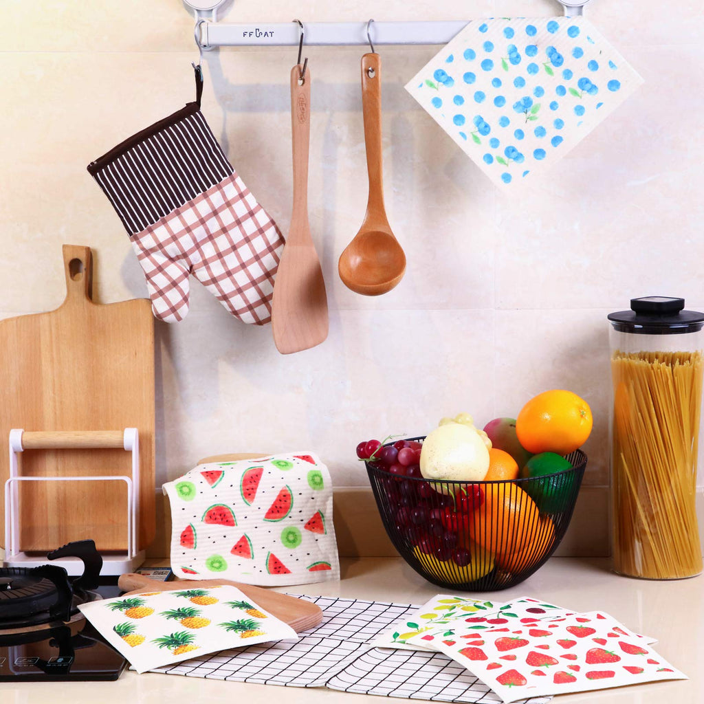 Mixed Fruit Swedish Kitchen Dishcloths Reusable Dish Towels Absorbent And Fast Dry Cleaning Cloths For Kitchen Blueberry Cherry