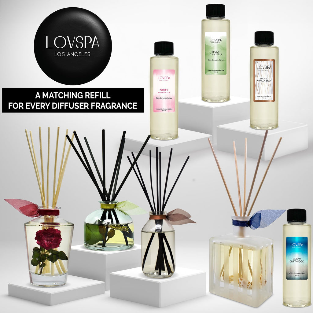Lovspa Moroccan Rose Scented Sticks Reed Diffuser Set - Soothing Floral Blend Of Rose Essential Oils, 4.5 Ounces, Made In The Us