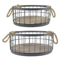 Stonebriar 2pc Round Stackable Metal Wire and Wood Basket Set with Rope Handles, Rustic Decor for Home Storage, Decorative Servi