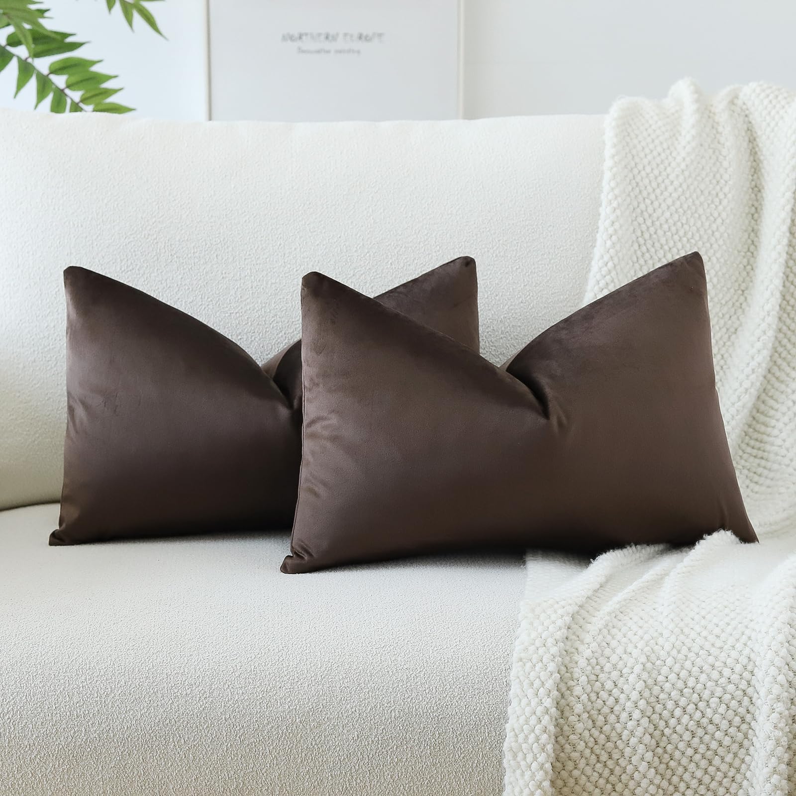 Otostar Pack Of 2 Velvet Soft Solid Decorative Throw Pillow Covers 16 X 24 Inch Pillow Covers Lumbar Cushion Case Couch Pillowcases For Sofa Bed Home Decor (Chocolate Brown)