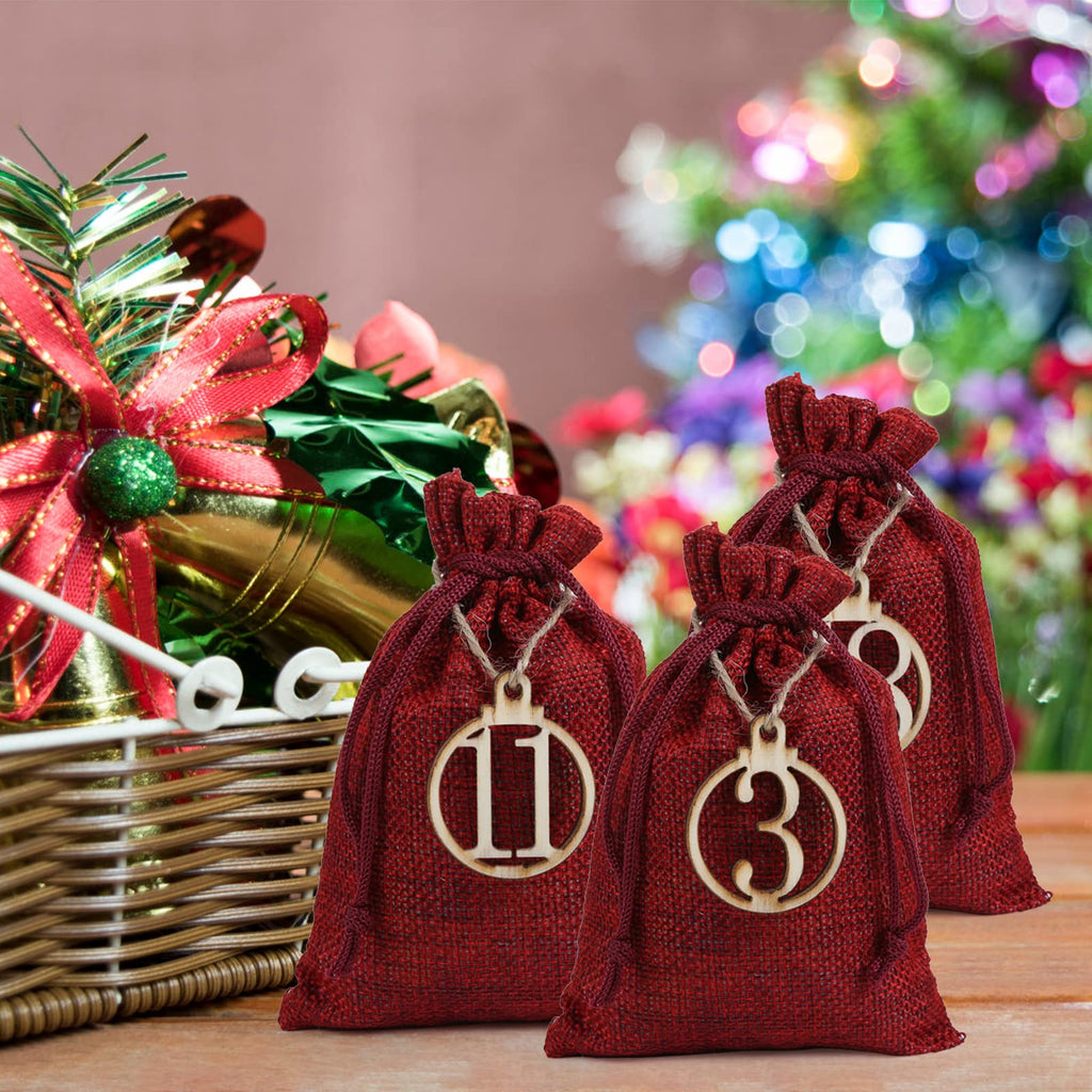 24 Days Advent Calendar Christmas Drawstring Gift Bag Pouches Party Wedding Favor Candy Chocolates Gift Bags