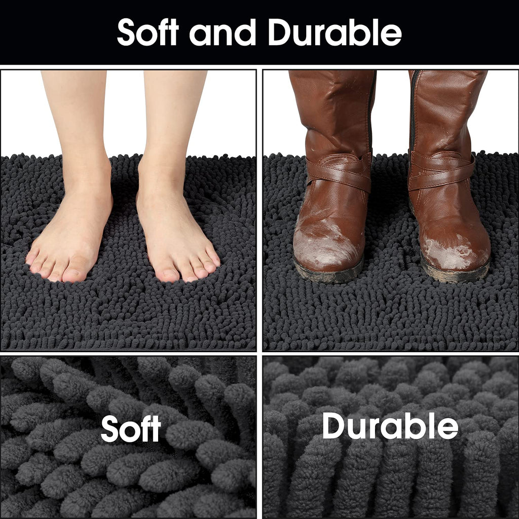 Homeideas Absorbent Chenille Door Mat Indoor, 24“X36”, Dirt Trapper Machine Washable Non Slip Throw Rugs For Entryway, Entrance, Mud Room, Thick Welcome Doormat, Dark Gray