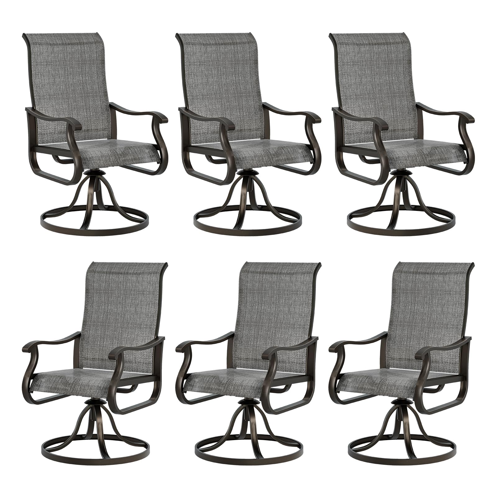 Udpatio Patio Swivel Dining Chairs Set Of 6, Outdoor Swivel Chairs High Back With All Weather Textilene Metal Rocking Frame For Lawn Garden Backyard, Dark Gray