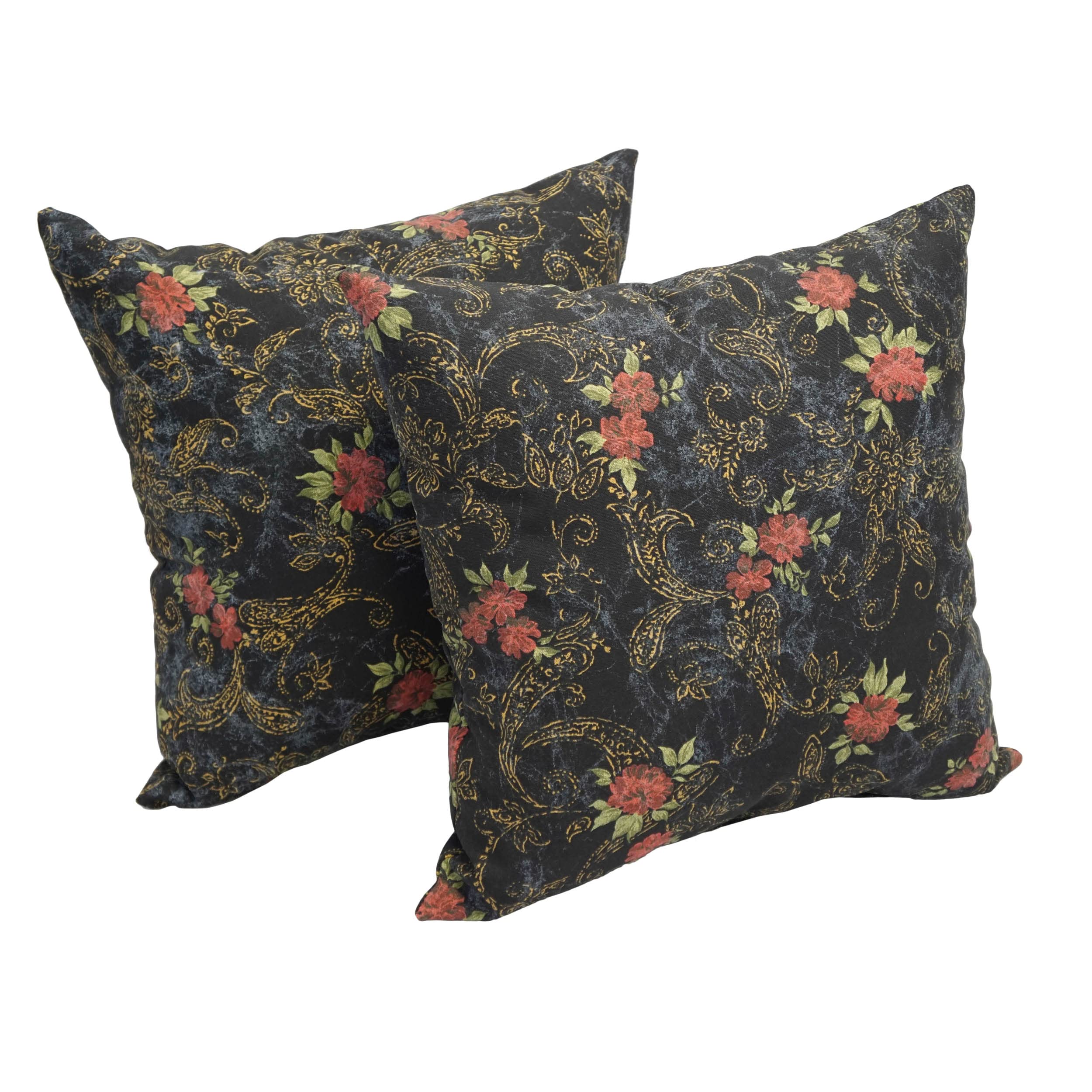 Blazing Needles Printed Throw Pillow, 17", Midnight Rosebud 2 Count