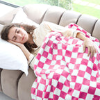 Pink Checkered Blanket Soft Fuzzy Throw Fleece Blanket Checkerboard Cute Decor Stuff For Bed Couch