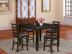 East West Furniture FAIR5-CAP-LC 5 Piece Counter Height Dining Set Includes a Square Kitchen Table with Pedestal and 4 Faux Leather Upholstered Dining Chairs, 54x54 Inch, Cappuccino
