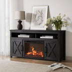 Belleze 58' Farmhouse Fireplace Tv Stand For Tvs Up To 65', 23' Electric Fireplace Heater With Sound, Entertainment Center Media Console Table Barn Door Storage Cabinets For Living Room - Rustic Grey
