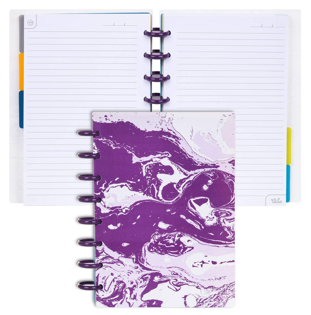 Talia Discbound Notebooks, Planner, Customizable, (Purple Marble Flow W/Strong Purple Discs, Junior (5.5In X 8.5In))