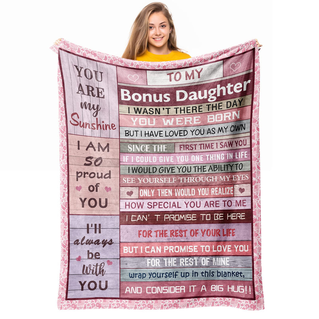 Loxezom To My Bonus Daughter Gifts Throw Blanket 60' X 50', Step Daughter Gifts From Stepmom Stepdad For Teen Girls Women, Bes