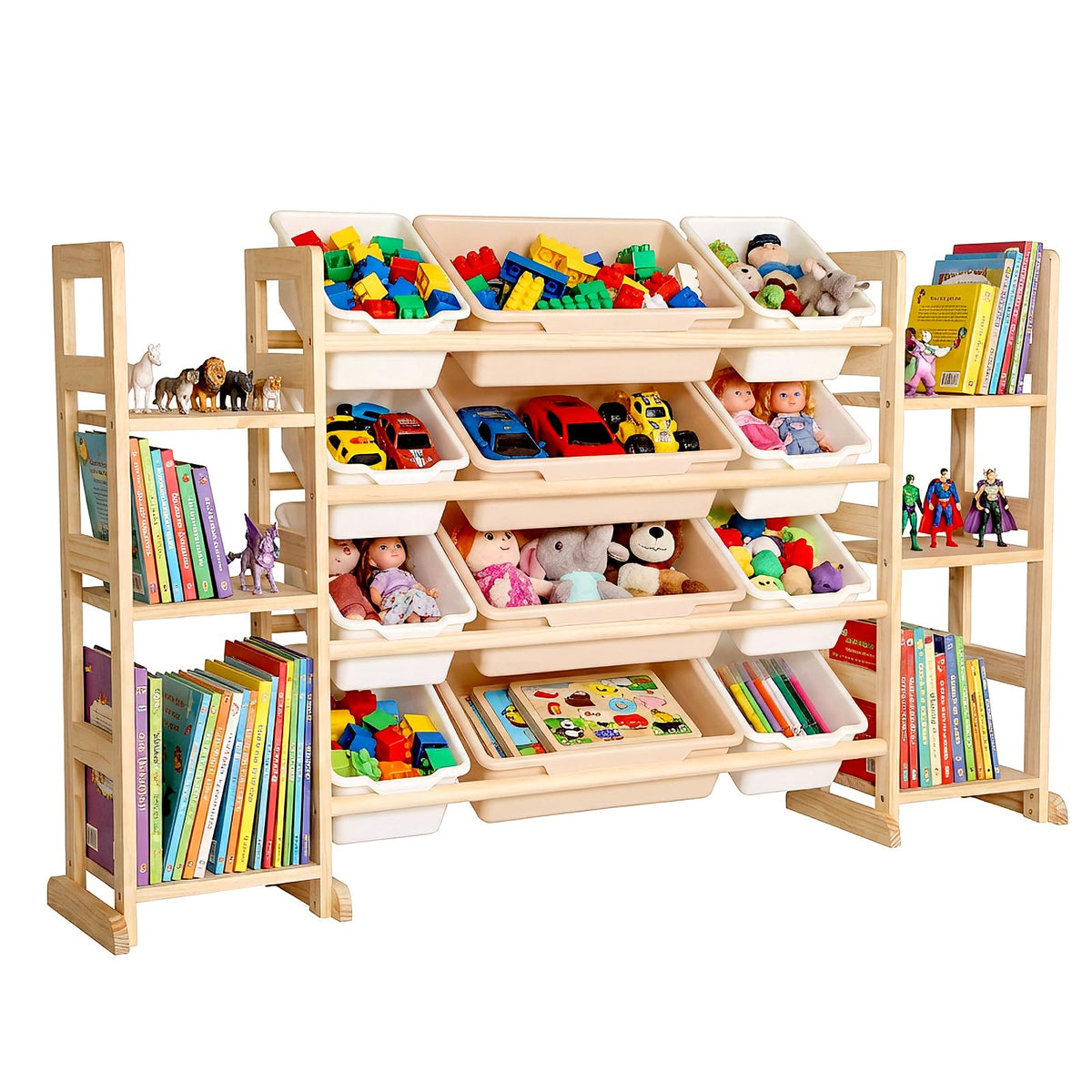 Amdermi Kids Toy Storage Organizer, 52 Inch White 6Shelf Bookcase with 12 Bins, Cubby Toy Organizer for Toddler Playroom, Bedro