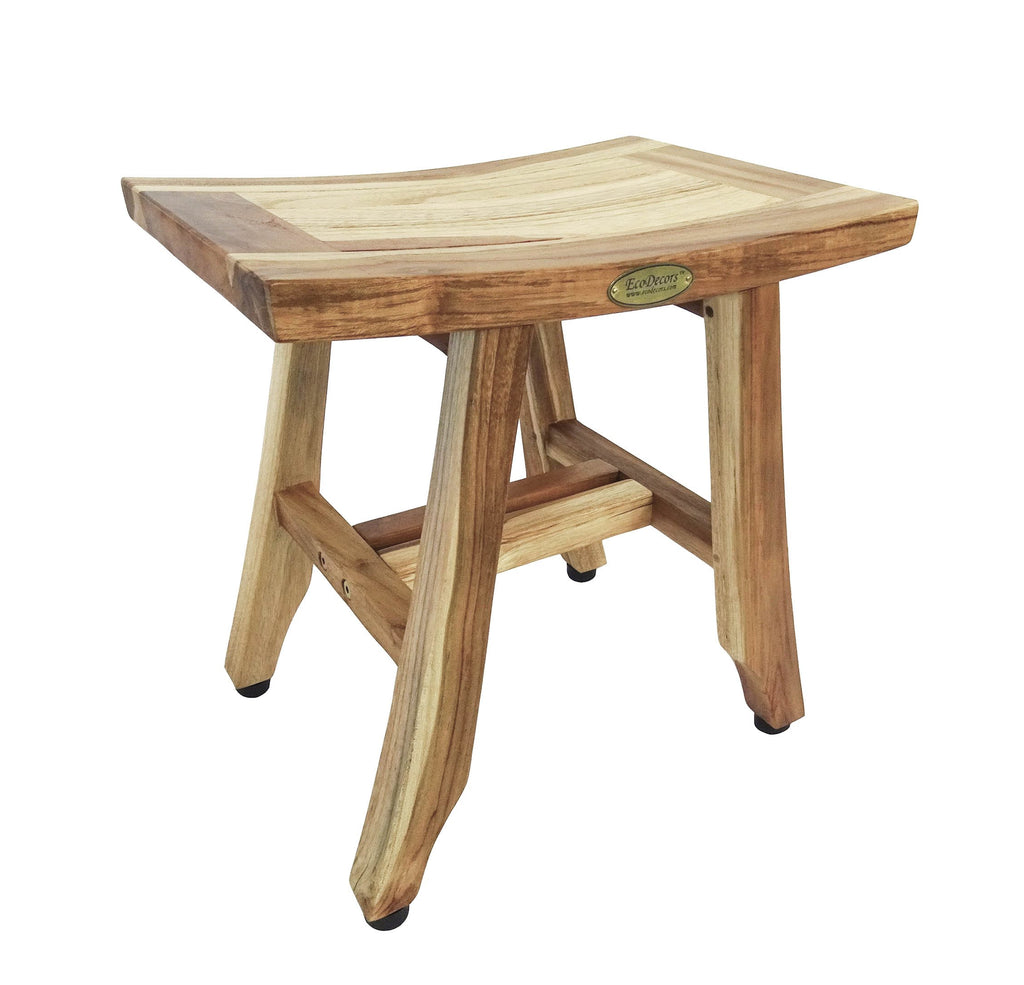 EcoDecors, Satori, 14'', Teak Shower Stool, Teak Shower Shaving Foot Rest, Teak Shower Shaving Stool, Small Bathroom Stool, 14 I