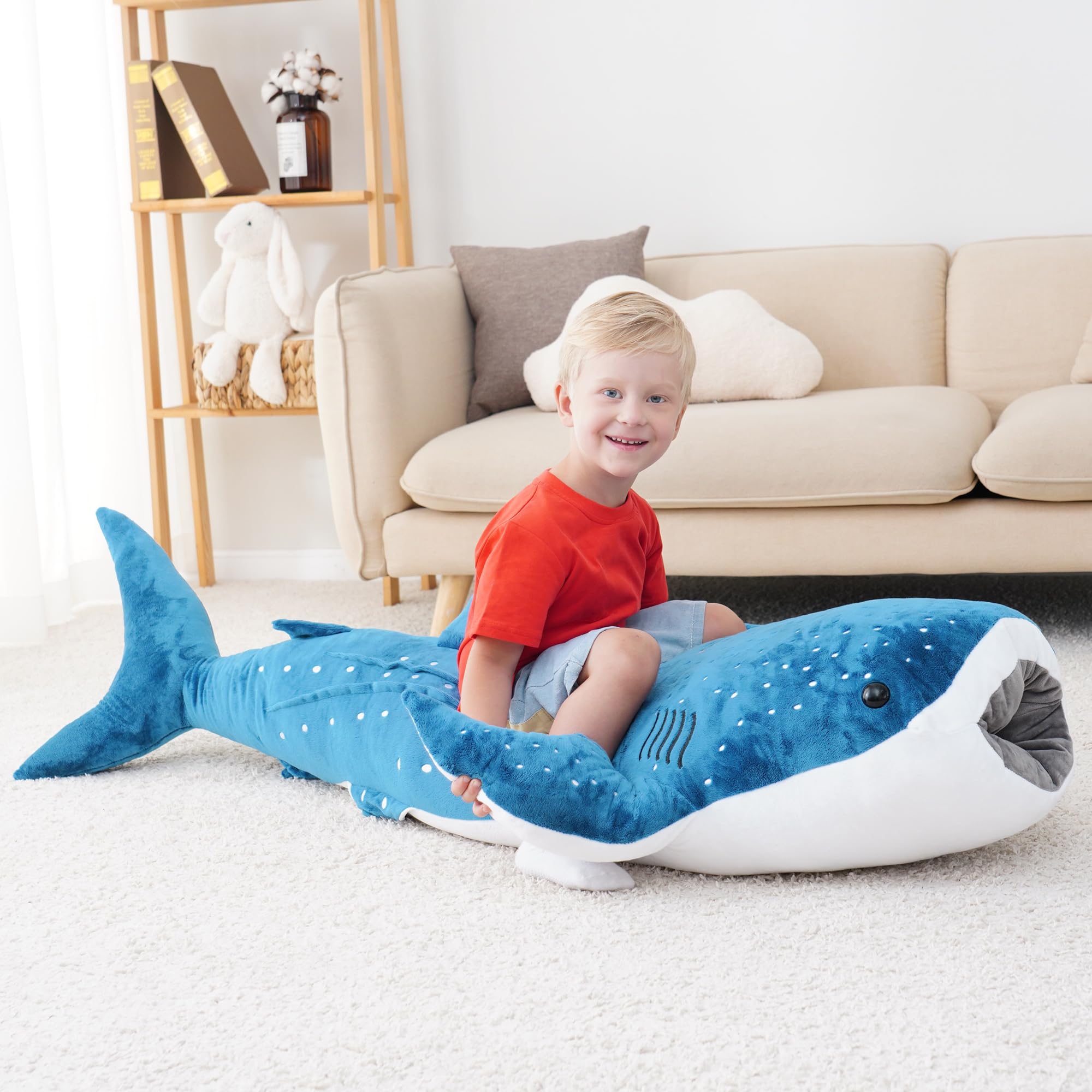 Mukouxun Giant Whale Shark Plush Pillow Toy - 120cm Blue Stuffed Animal, Realistic Plush, Model LJY-120CM