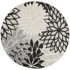 Nourison Aloha Indoor/Outdoor Black White 4' X Round Area Rug, Tropical, Botanical, Easy Cleaning, Non Shedding, Bed Room, Livin