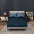 Homiest Deep Sea Blue Satin Fitted Sheet Twin Size Fitted Bed Sheet, Deep Pocket Fitted Sheet Only, Luxury & Ultra Soft Bedding Fitted Sheet Single Bottom Bed Sheets Sold Separately