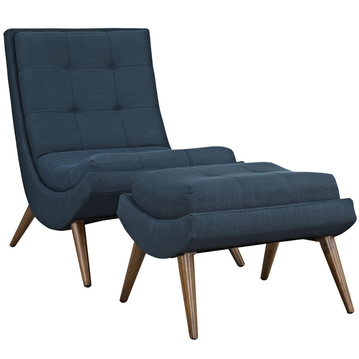 Modway Ramp Fabric Upholstered Lounge And Ottoman 2Piece Set In Azure
