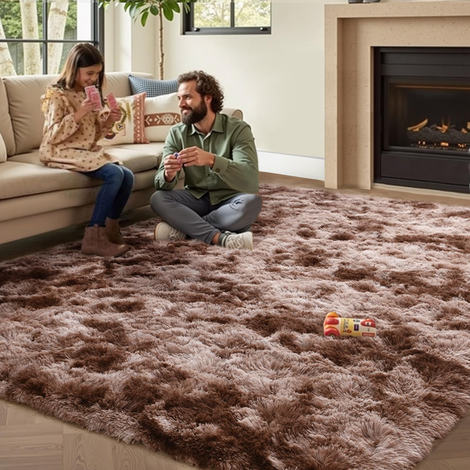 Brown Fuzzy Rugs for Bedroom Fluffy 4x6 ft Living Room Rug Coffee Soft Area Rugs Non-Slip Shag Carpet for Nursery Kids PlayRoom 