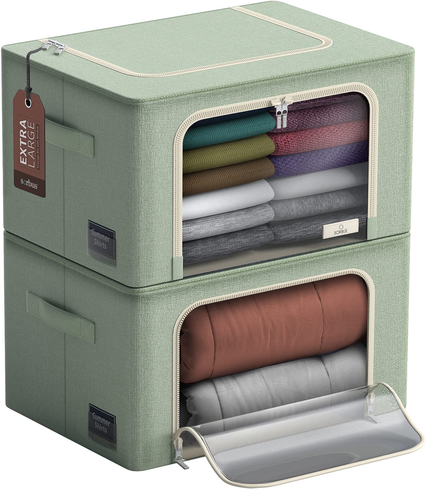 Sorbus Jumbo Storage Bins with Metal Frame - Oxford Fabric Storage Containers with Large Clear Window & Carry Handles - Stackabl