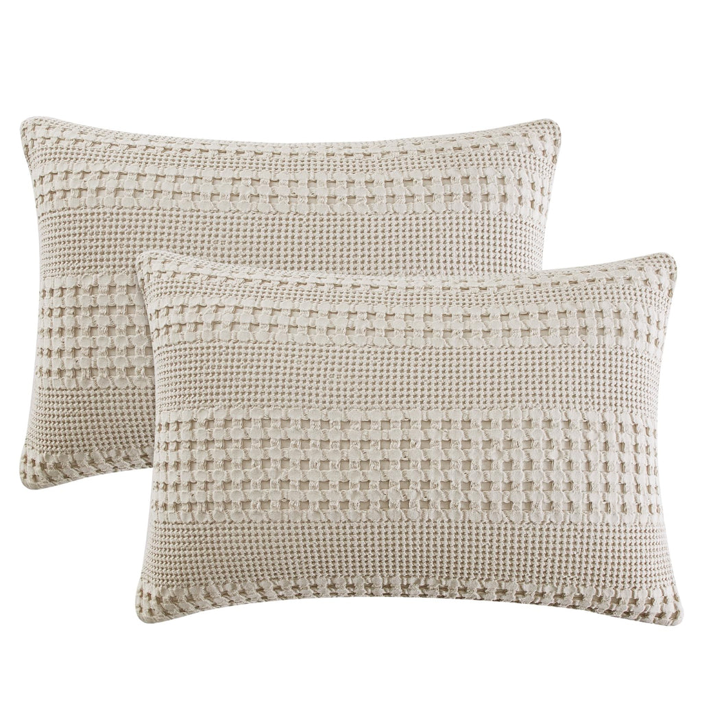 Phf 100% Cotton Waffle Pillowcases Standard Size, 2 Pack Soft Breathable Skin-Friendly Pillow Sham, Aesthetic Decorative Waffle