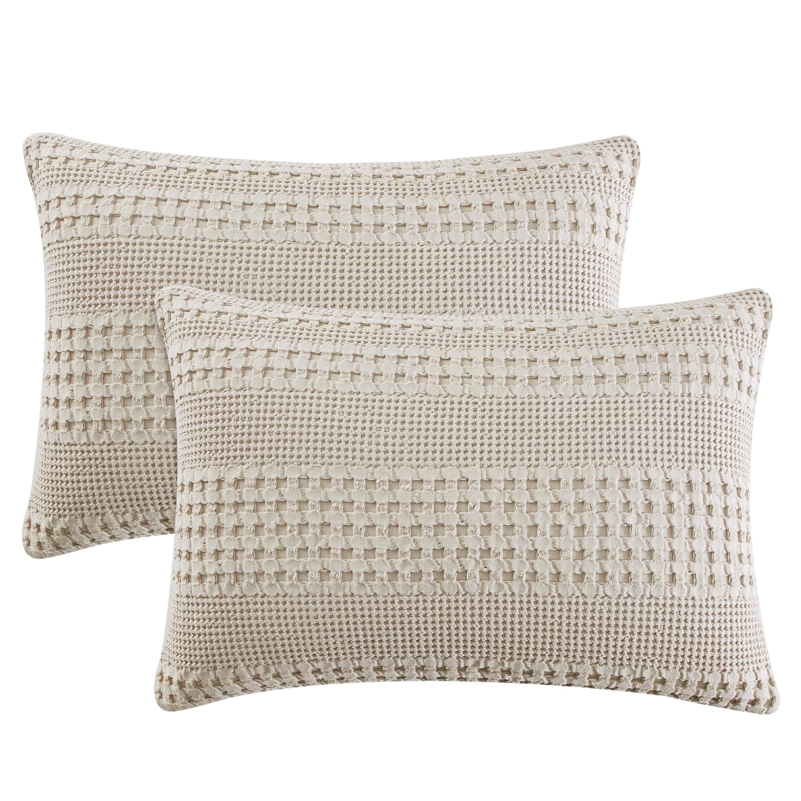 Phf 100% Cotton Waffle Pillowcases Standard Size, 2 Pack Soft Breathable Skin-Friendly Pillow Sham, Aesthetic Decorative Waffle