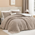 Andency Fluffy Sherpa Queen Comforter Set, Super Soft Khaki Fleece Warm Bedding For Winter, Luxury Jacquard Boho Thick Fuzzy Plu